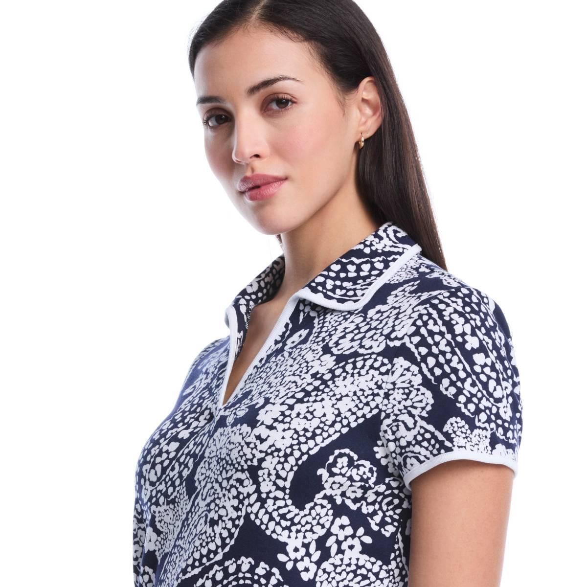 Womens Rafaella® Short Sleeve Contrast Trim Paisley Polo