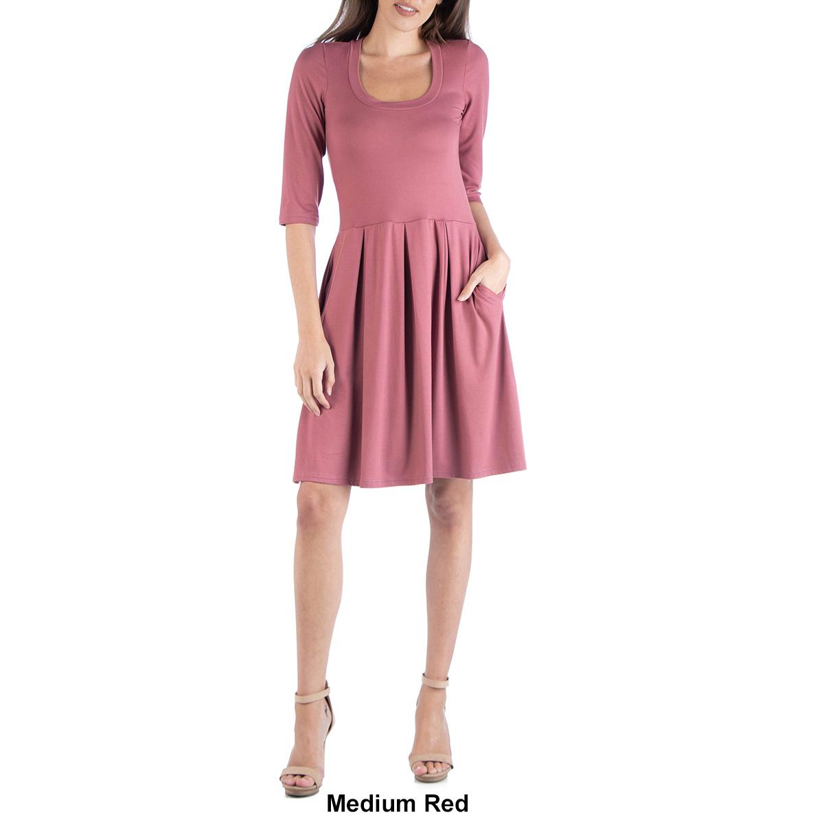 Womens 24/7 Comfort Apparel 3/4 Sleeve Fit & Flare Mini Dress