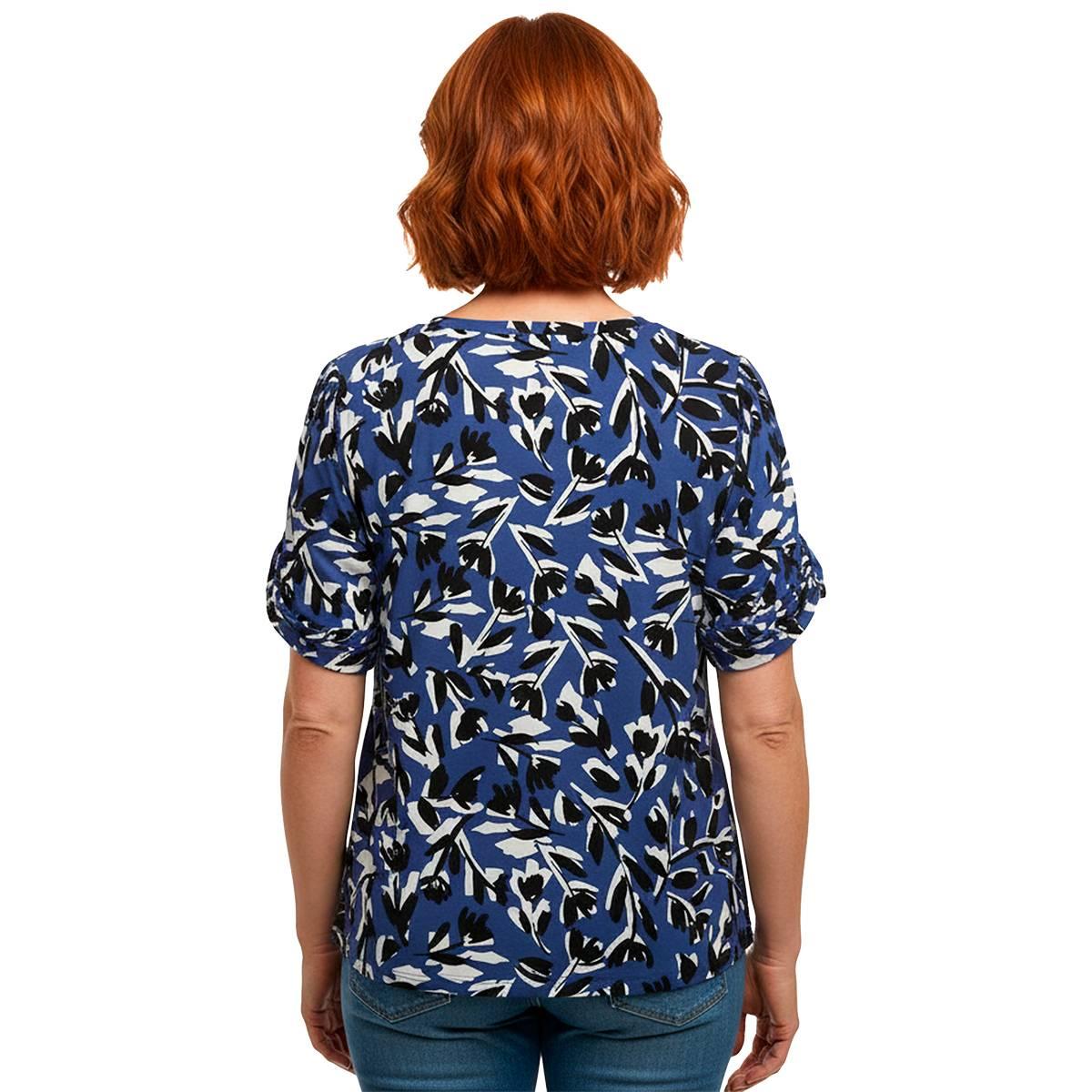 Petite AK Anne Klein Short Pinch Sleeve Abstract Floral Blouse