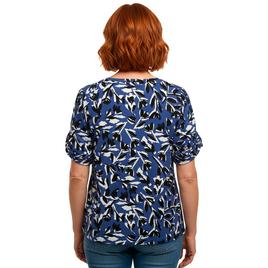 Petite AK Anne Klein Short Pinch Sleeve Abstract Floral Blouse