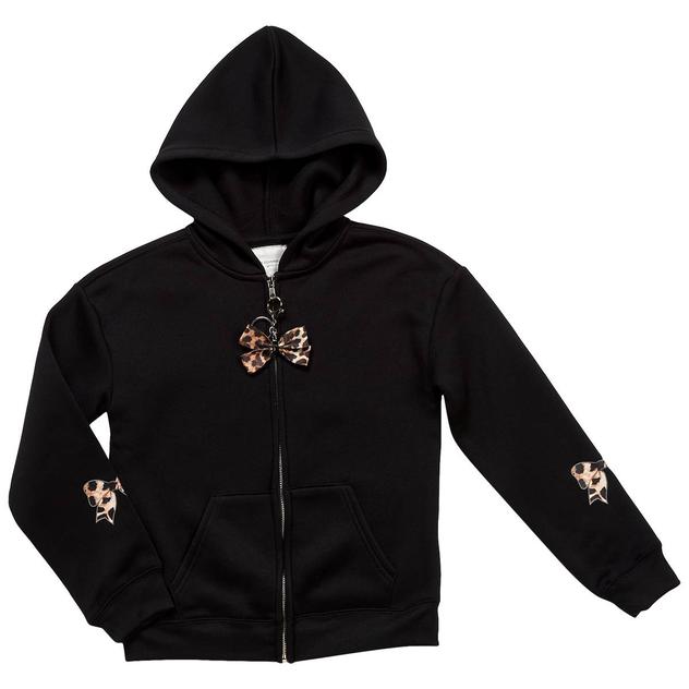 Girls (7-16) No Comment Leopard Bow & Bear Zip Up Hoodie