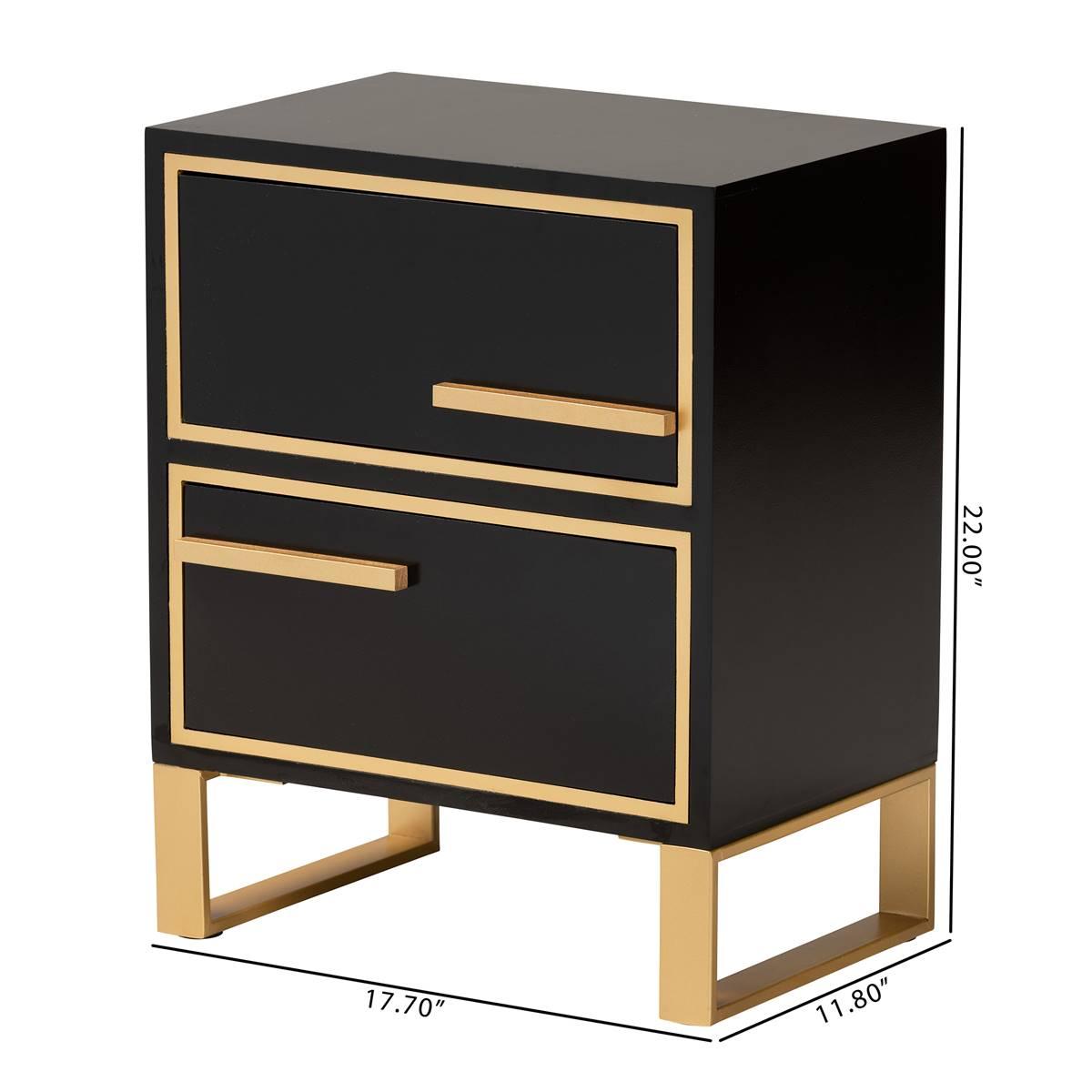 Baxton Studio Giolla Glam & Luxe Black Wood 2-Drawer Nightstand