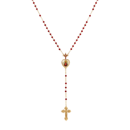 Symbols of Faith Gold Tone Red Bead Jesus Decal Rosary