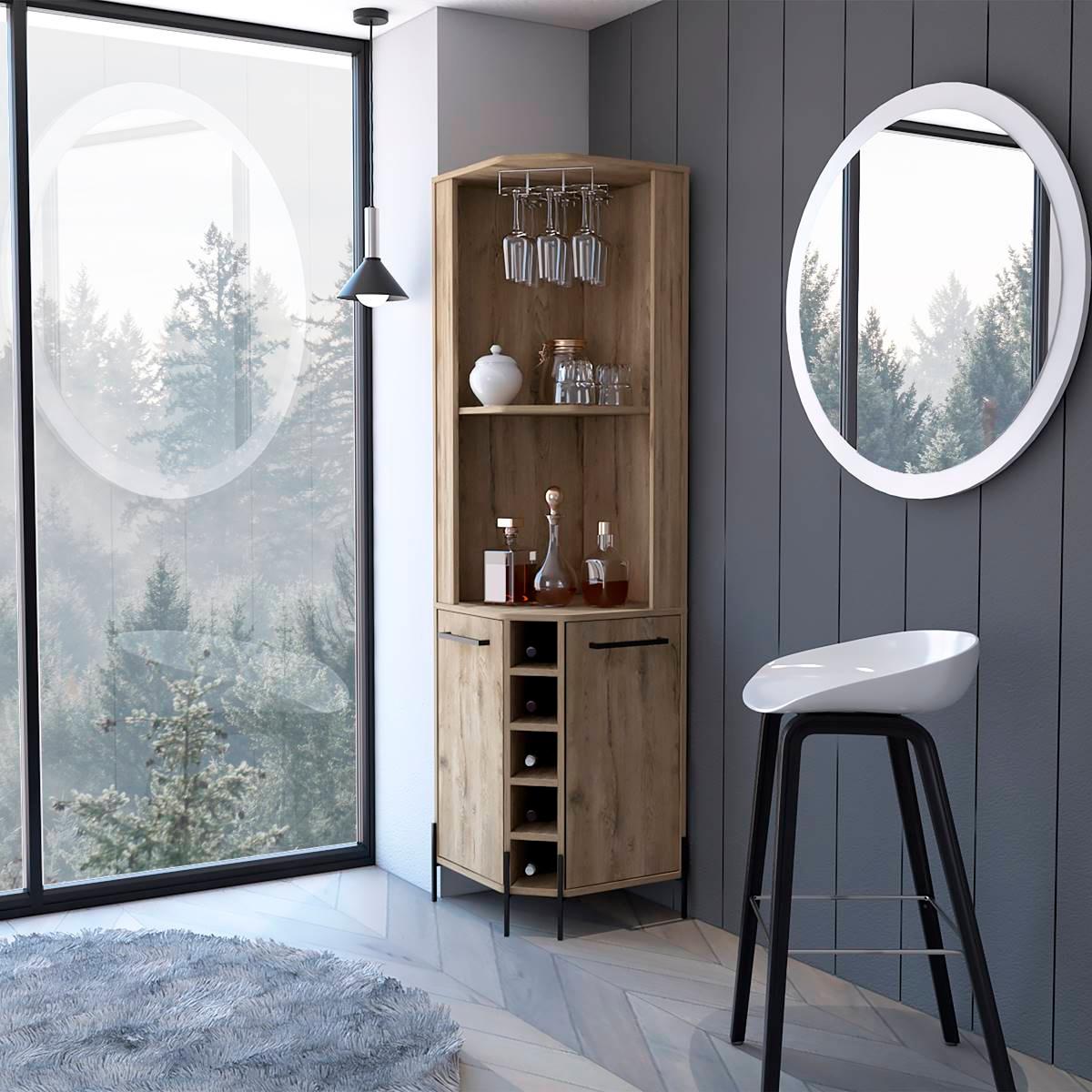 FM FURNITURE Reese Macadamia Corner Bar Cabinet
