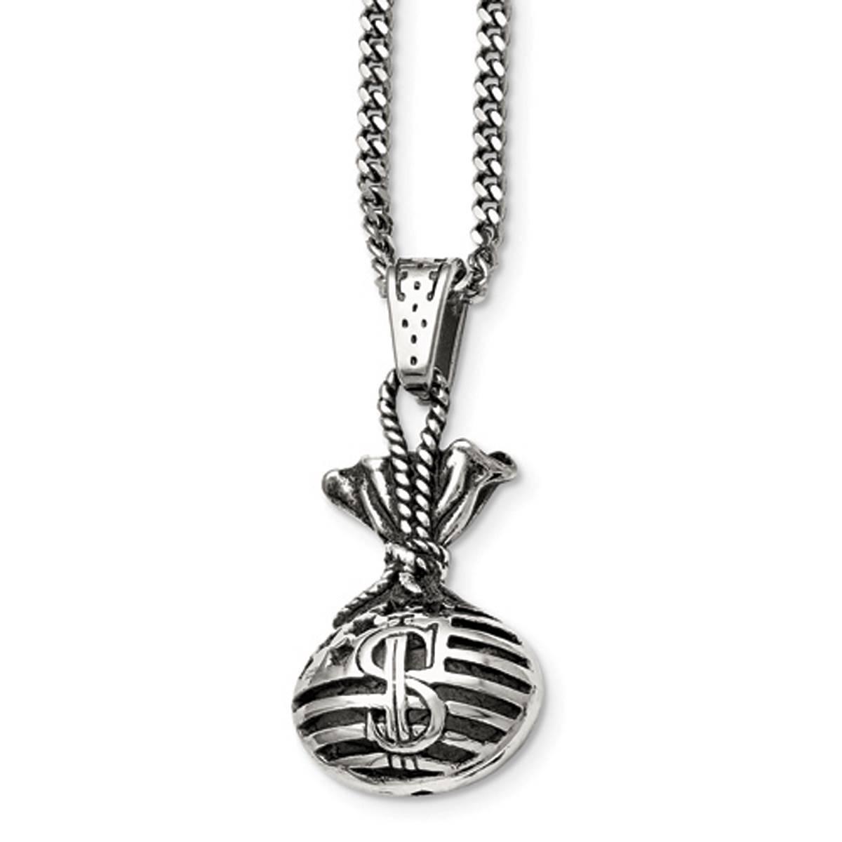 Mens Gentlemen's Classics(tm) Antiqued Steel Money Bag Necklace