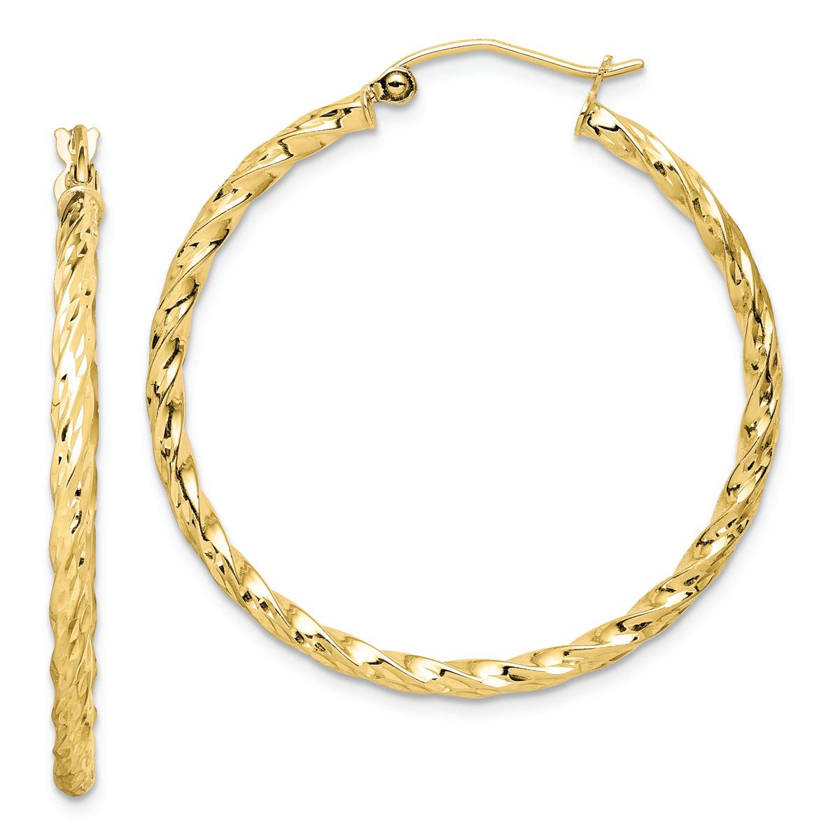 Gold Classics(tm) 10kt. Twisted Diamond Cut 35mm Hoop Earrings