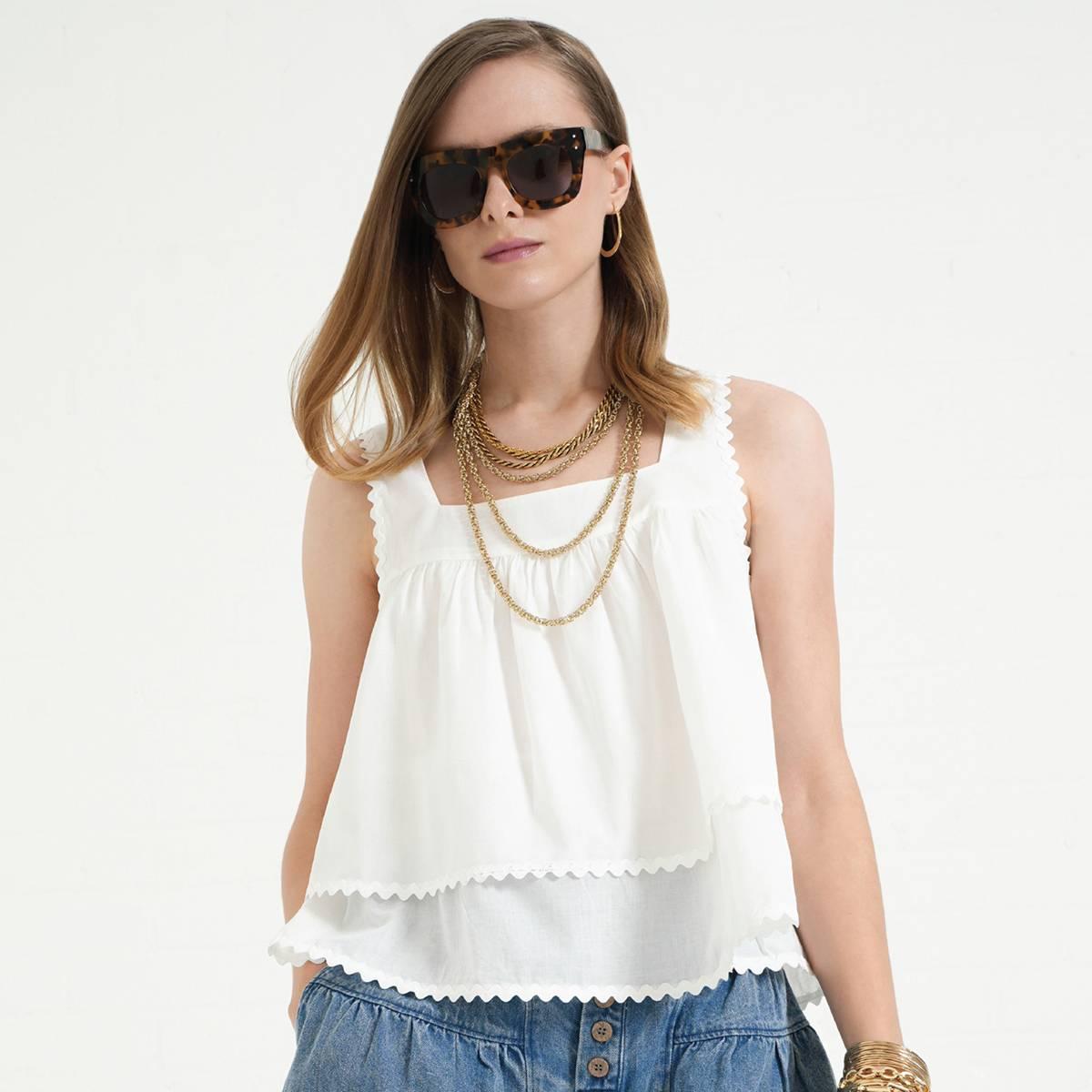Womens MNK Sleeveless Square Neck Woven Blouse