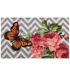 Northlight Seasonal Rose with a Butterfly Chevron Spring Doormat