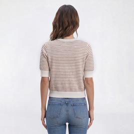 Womens Adrianna Papell Short Sleeve Button Front Stripe Cardigan