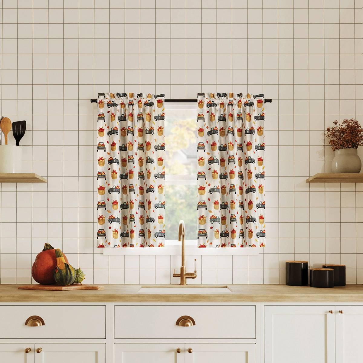 Farmers Market Fall Truck Print Kitchen Curtains