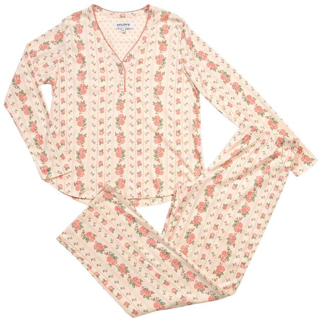 Womens Karen Neuburger Long Sleeve Rose Stripe Pajama Set
