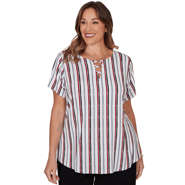 Plus Size Emaline Sapphire Serenade II Stripe Rope Blouse