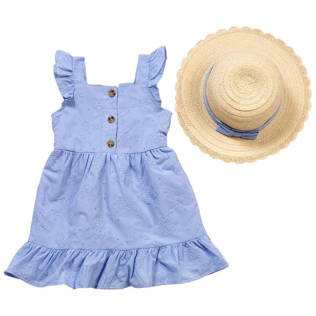 Toddler Girl Little Lass® Embroidered Butterfly Dress with Hat