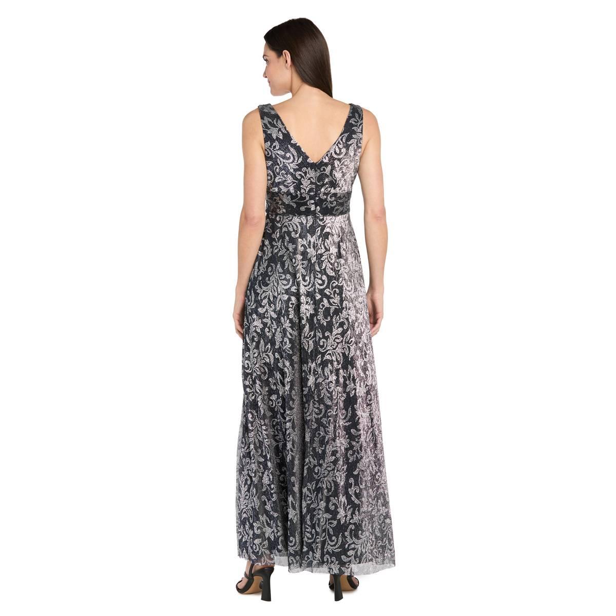 Petite R&M Richards Sleeveless Scroll Beaded Waist Evening Gown