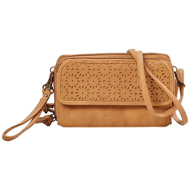 Womens Bueno Geometric Flower Perforated Crossbody Wallet