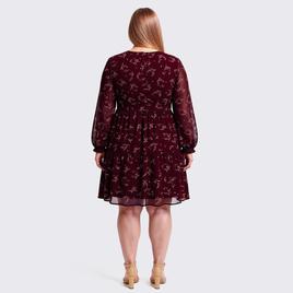 Plus Size Perceptions Long Sleeve Floral Chiffon Babydoll Dress