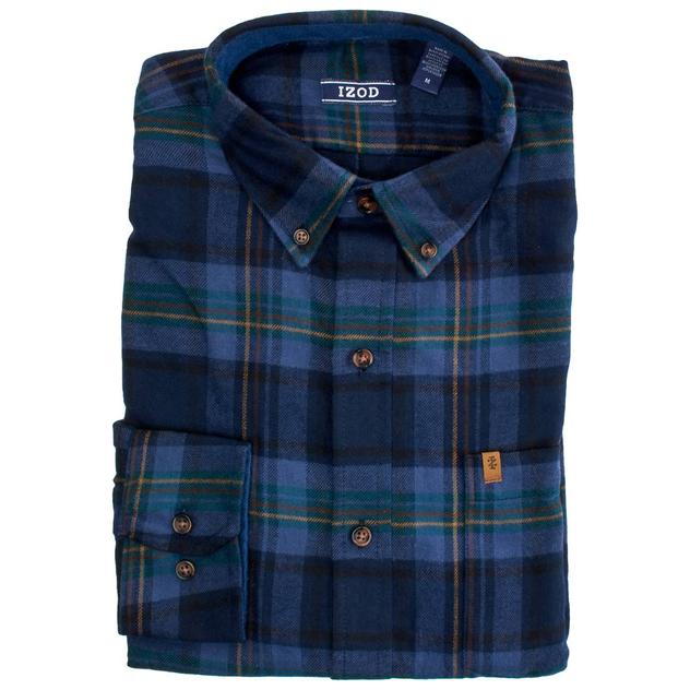 Mens IZOD® Long Sleeve Stratton Flannel Shirt - Navy Blazer