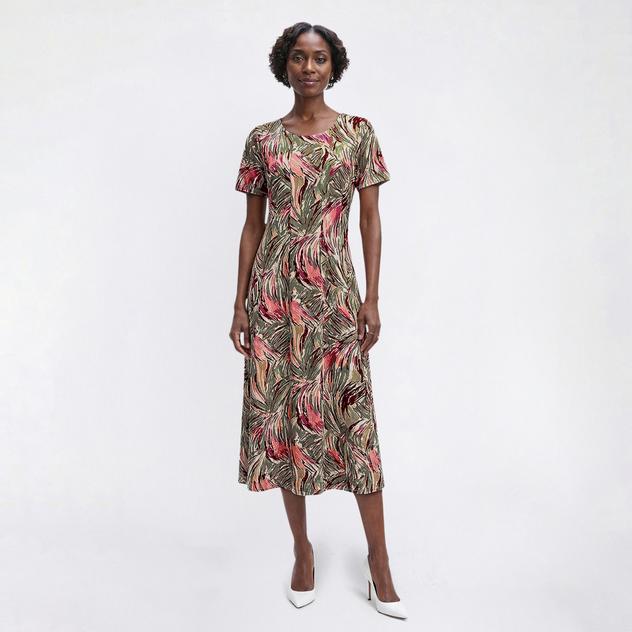 Plus Size Cocomo Short Sleeve Abstract Gomez Panel Midi Dress