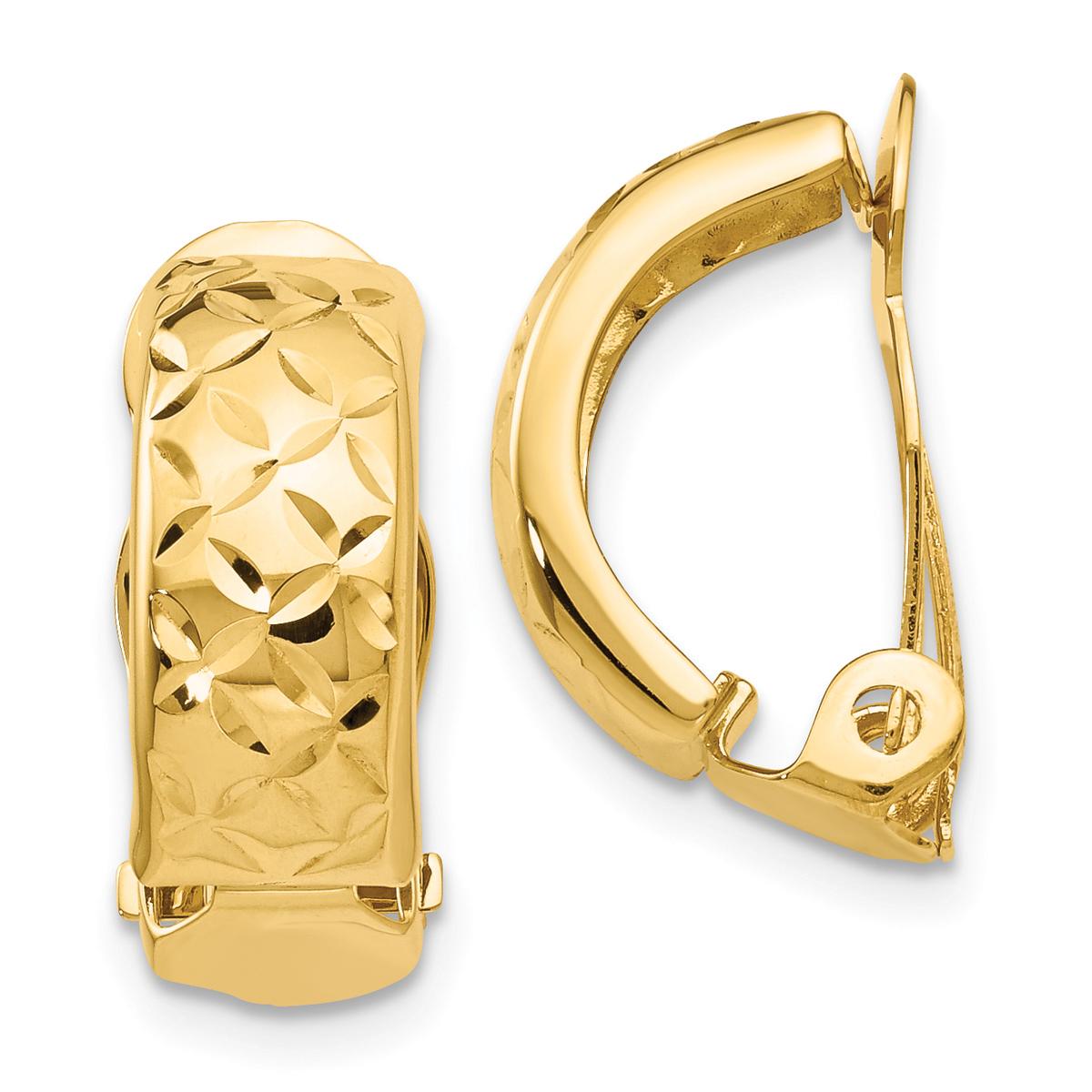 Gold Classics(tm) 14k Diamond Cut 18x6mm Clip On Earrings