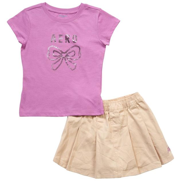 Girls (7-12) Aeropostale Foil Dots Bow Tee w/ Pleated Twill Skort
