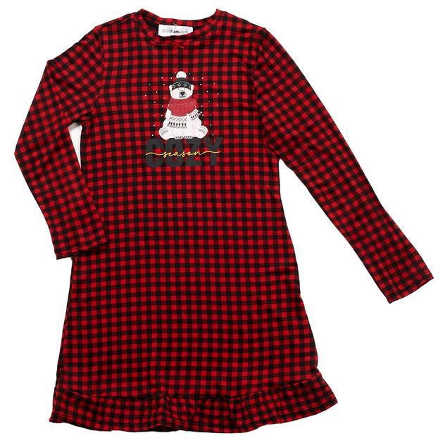 Girls OurFamJam™ Cozy Bear Buffalo Check Nightgown