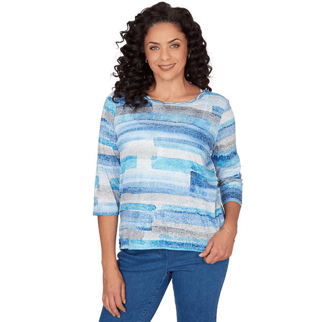 Womens Alfred Dunner Classics 3/4 Sleeve Brushstroke Blouse