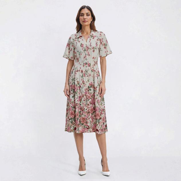 Womens Figueroa & Flower Short Sleeve Floral Midi Shirtdress
