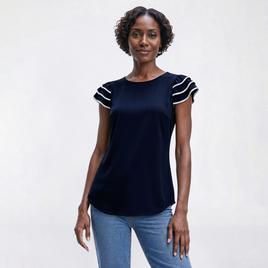Womens Adrianna Papell Triple Ruffle Tipping Sleeve Blouse