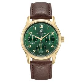 Mens Caribbean Joe Gold-Tone Green Dial Strap Watch - CJ7177GD
