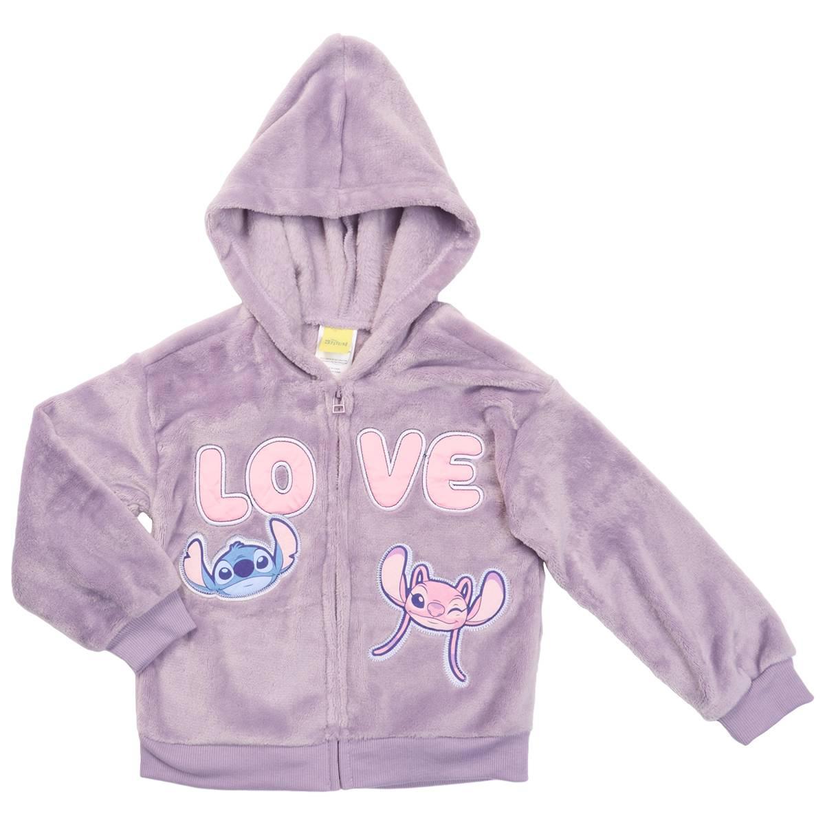 Girls (4-6x) Disney Stitch & Angel Love Faux Fur Full Zip Hoodie