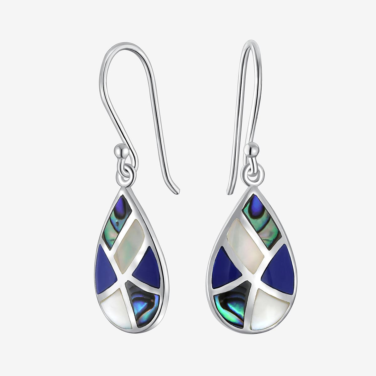Sterling Silver Mother of Pearl Lapis Teardrop Earrings