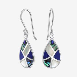 Sterling Silver Mother of Pearl Lapis Teardrop Earrings