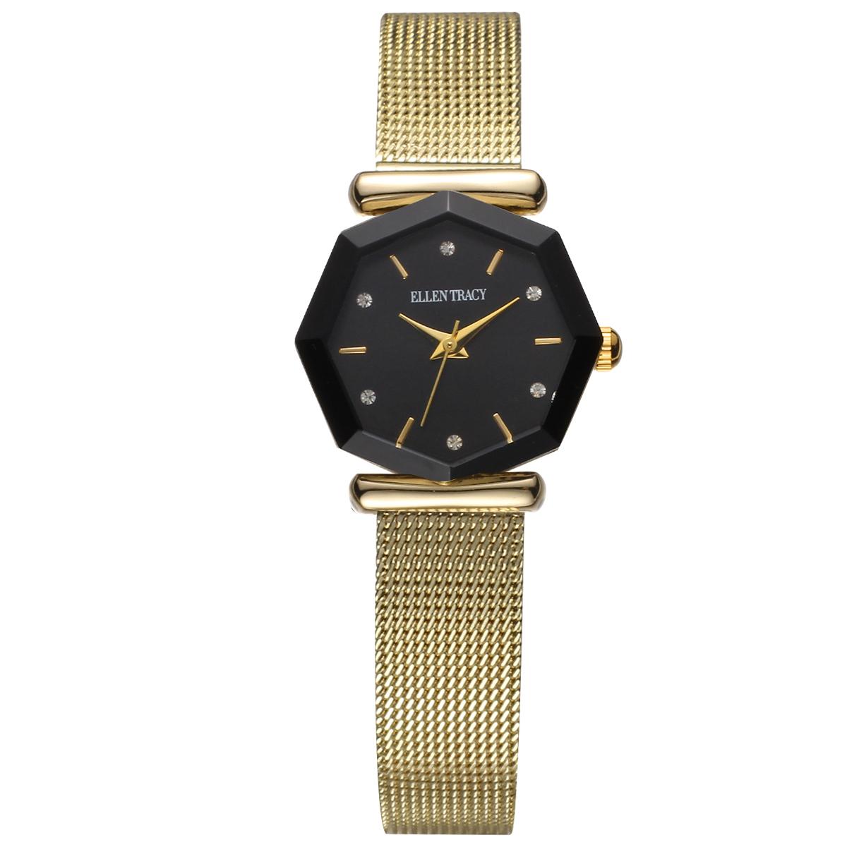 Womens Ellen Tracy Gold-Tone Faceted Bezel Watch - ET5452GD