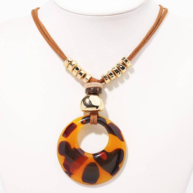 Ashley Cooper™ Brown Corded Necklace with Faux Tortoise Pendant