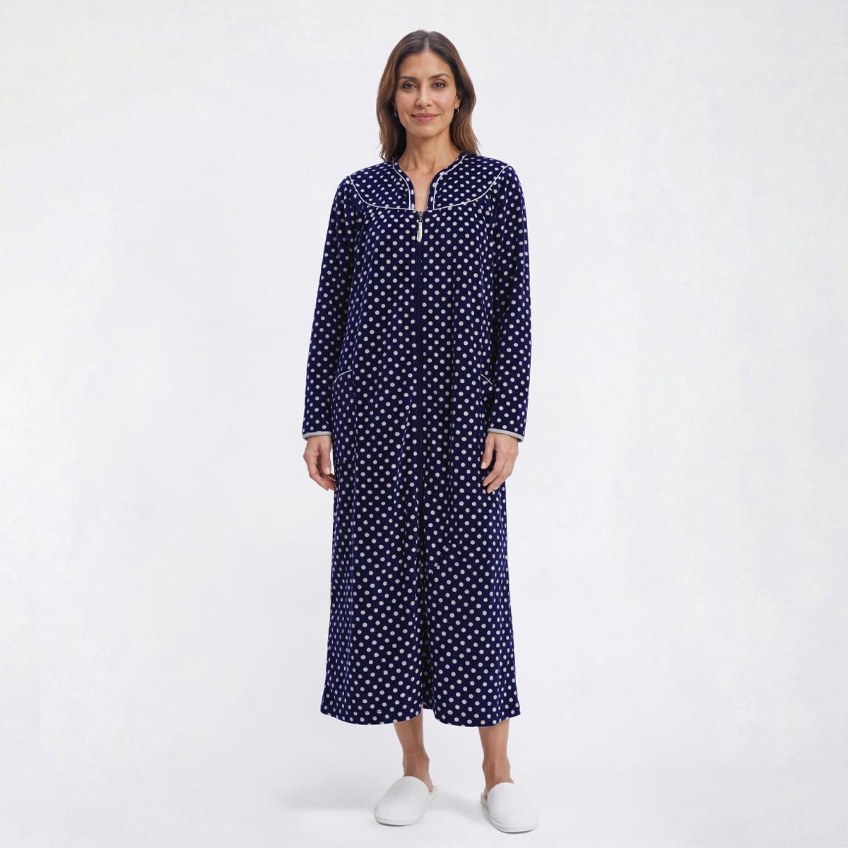 Plus Size Loungees Long Sleeve Dots Fleece Duster