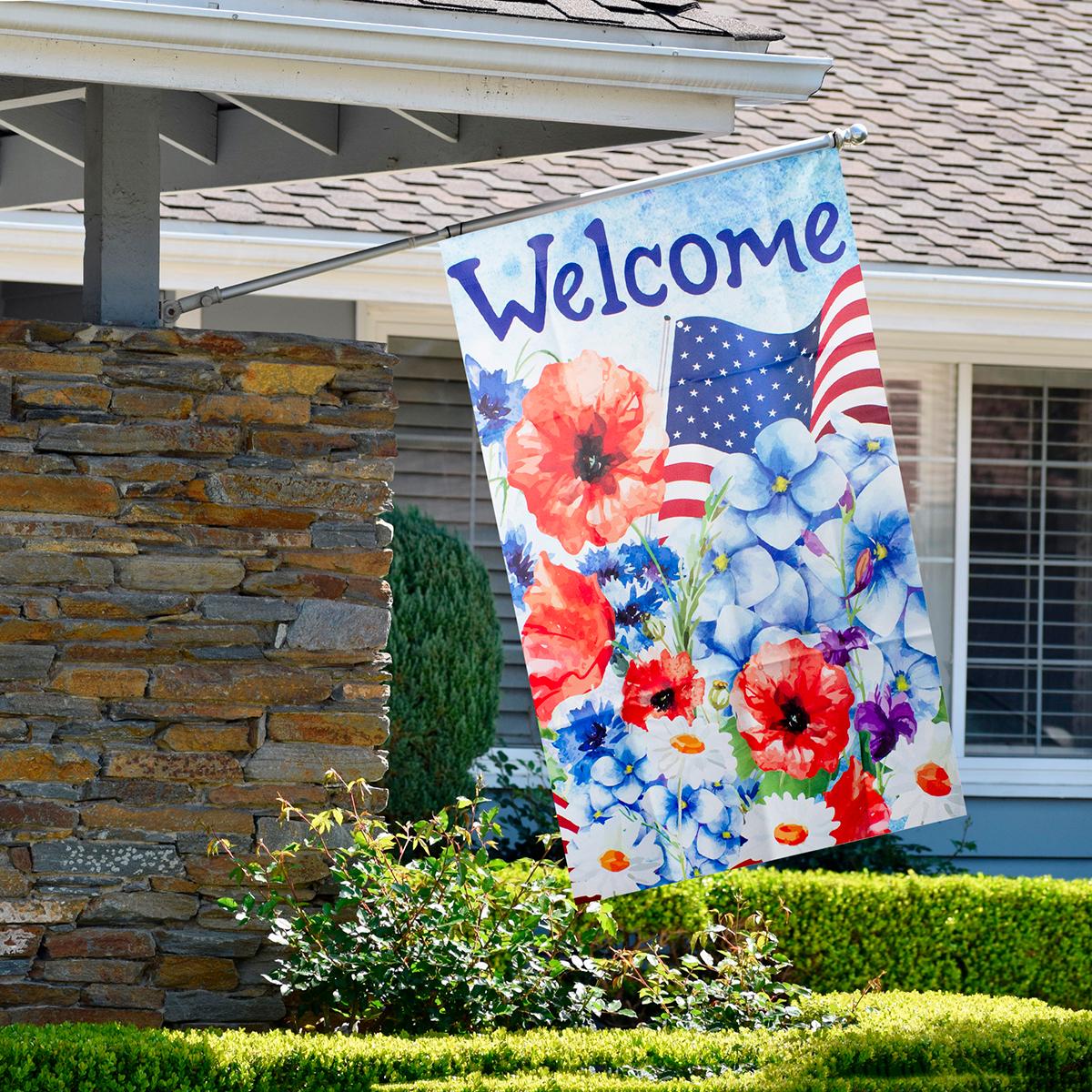 Northlight Seasonal Patriotic Floral Outdoor House Flag