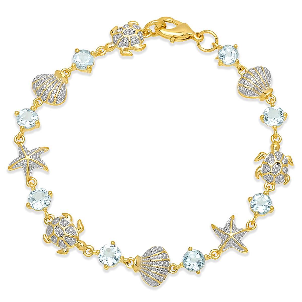 Gianni Argento 14kt. Gold Plated & Blue Topaz Sealife Bracelet