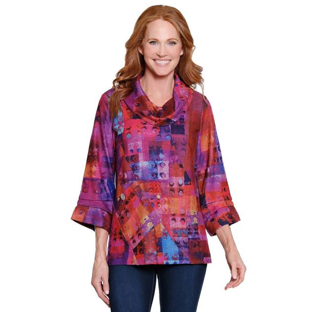 Womens Ali Miles 3/4 Sleeve Cowl Neck Abstract Blouse