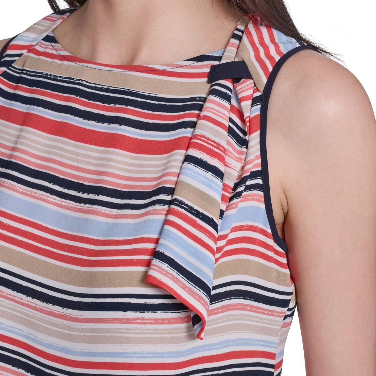 Womens Tommy Hilfiger Sleeveless Stripe Side Shoulder Tie Blouse