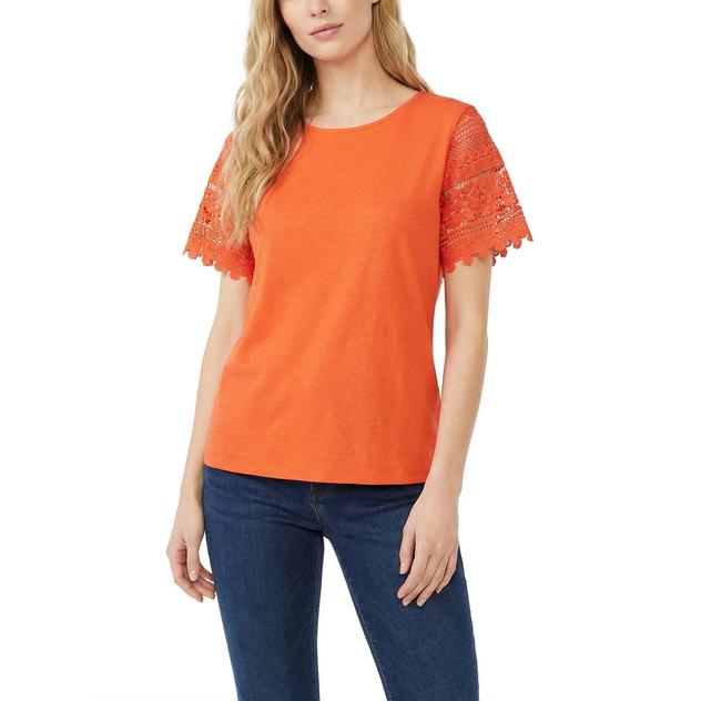 Petite NY Collection Short Lace Sleeve Solid Blouse