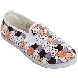 Womens Ashley Blue Canvas Cat Faces Slip On Fashion Sneakers