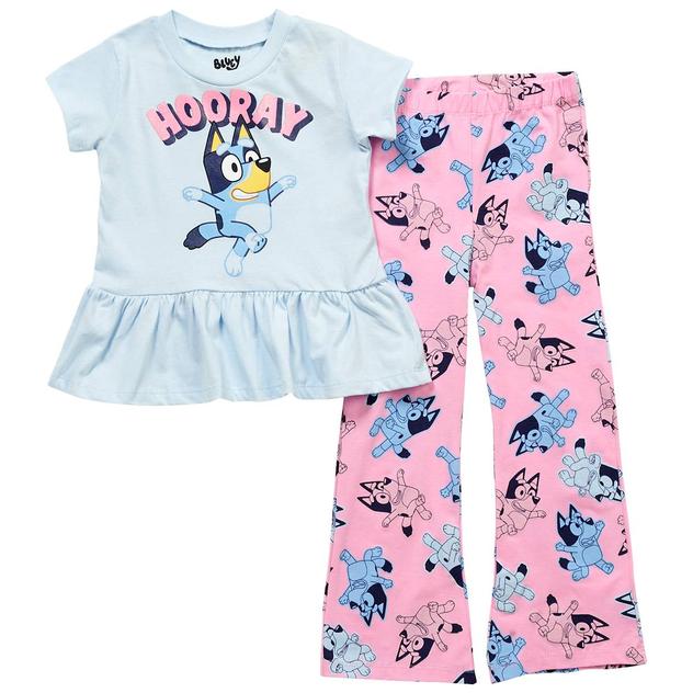 Girls (4-6x) Bluey Hooray Peplum Tee & Flare Leggings Set