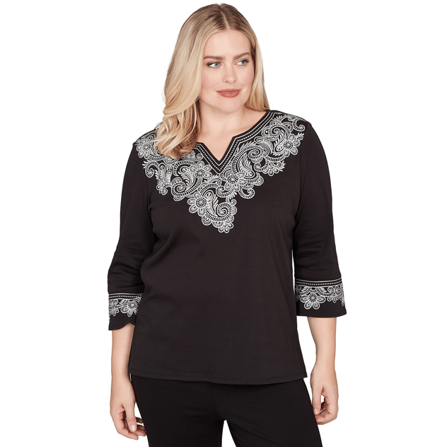 Womens Alfred Dunner Barcelona Paisley Split Neck Blouse