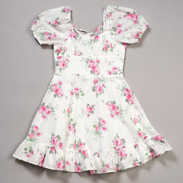 Girls (7-16) Rare Editions Puff Sleeve Clip Dot Floral Dress