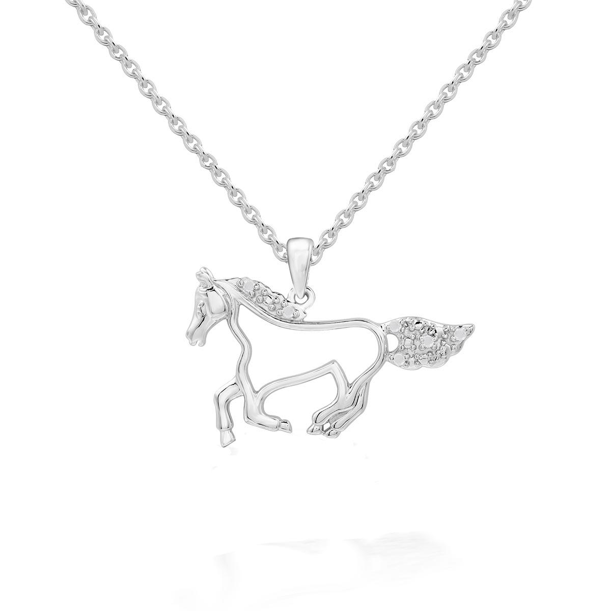 1/20cttw. Natural Diamond Sterling Silver Horse Pendant Necklace
