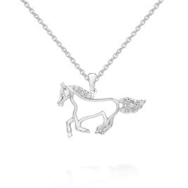 1/20cttw. Natural Diamond Sterling Silver Horse Pendant Necklace