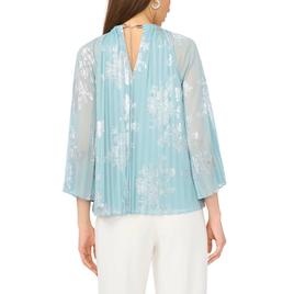 Womens MSK 3/4 Sleeve Floral Shimmer Keyhole Neck Blouse