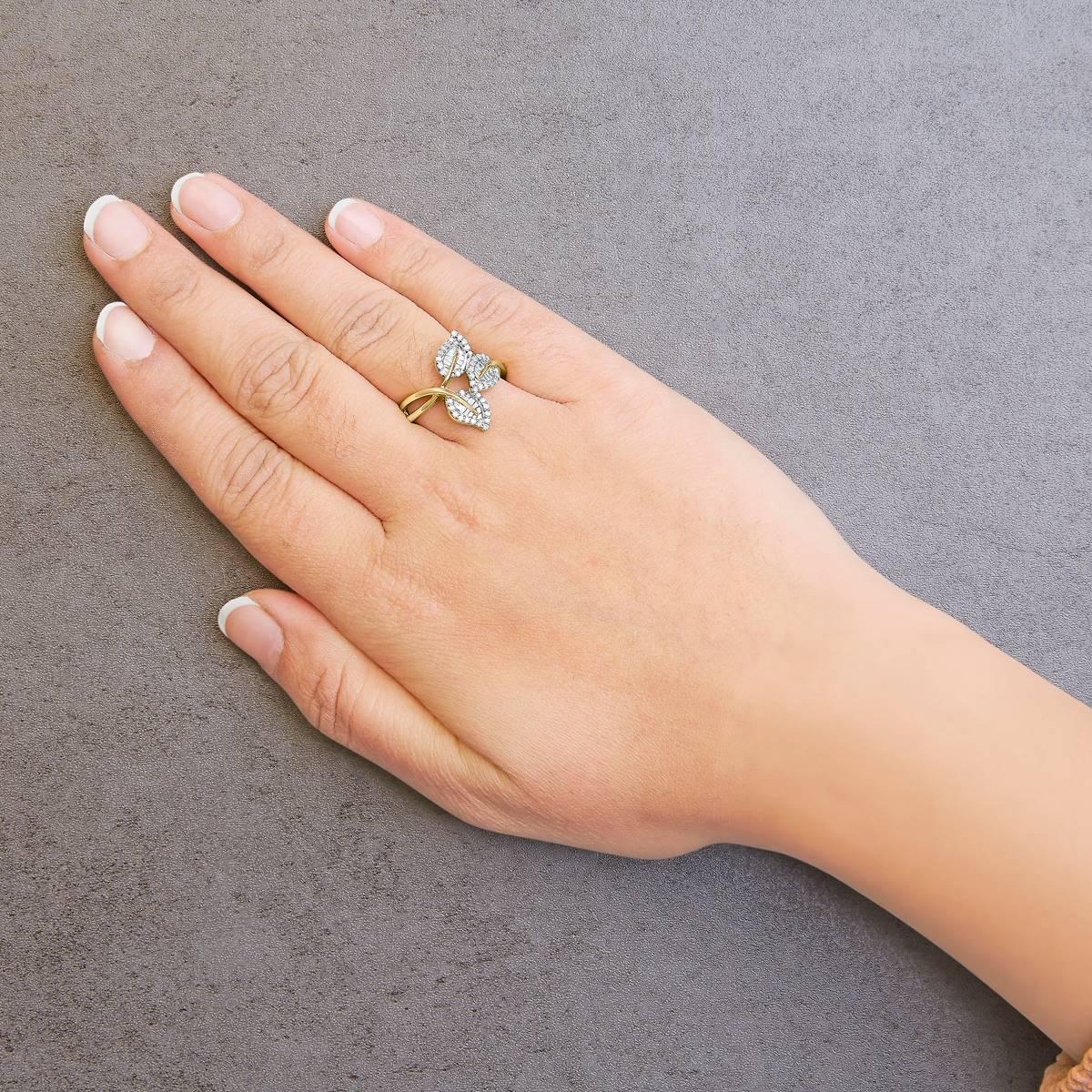Haus of Brilliance 18kt. Gold Plated 1/2ctw. Diamond Leaf Ring