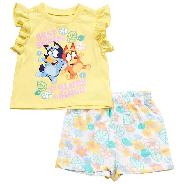 Toddler Girl Disney Bluey and Bingo Tee & Floral Bike Short Set