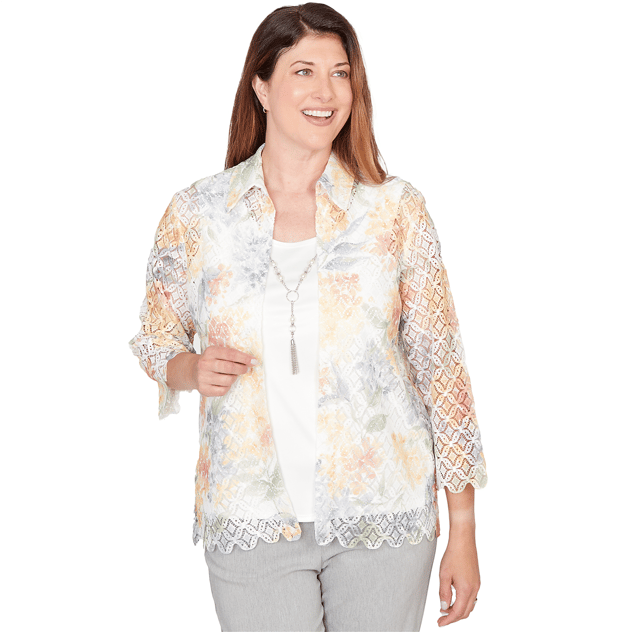 Womens Alfred Dunner Al Fresco Lace Floral Two In One Blouse